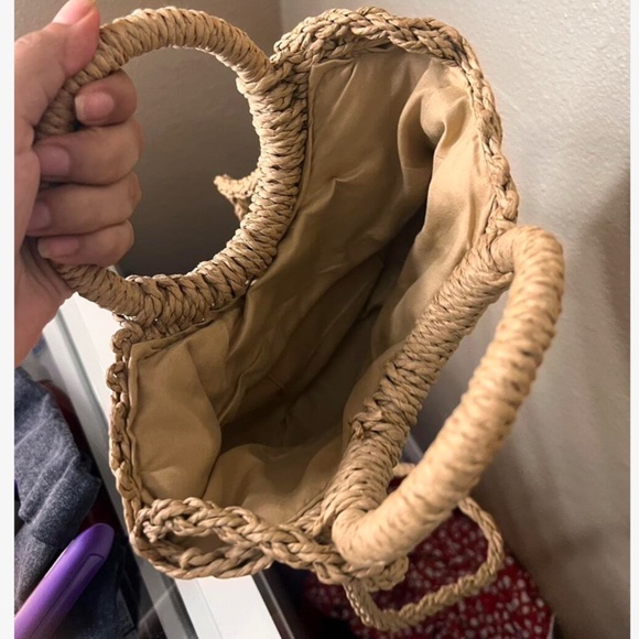 Boho Straw Top Handle Woven Handbag - Picture 9 of 10